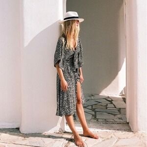 FAITHFULL THE BRAND Massimo Midi Dress Floral Blossom Village Tie Front Small